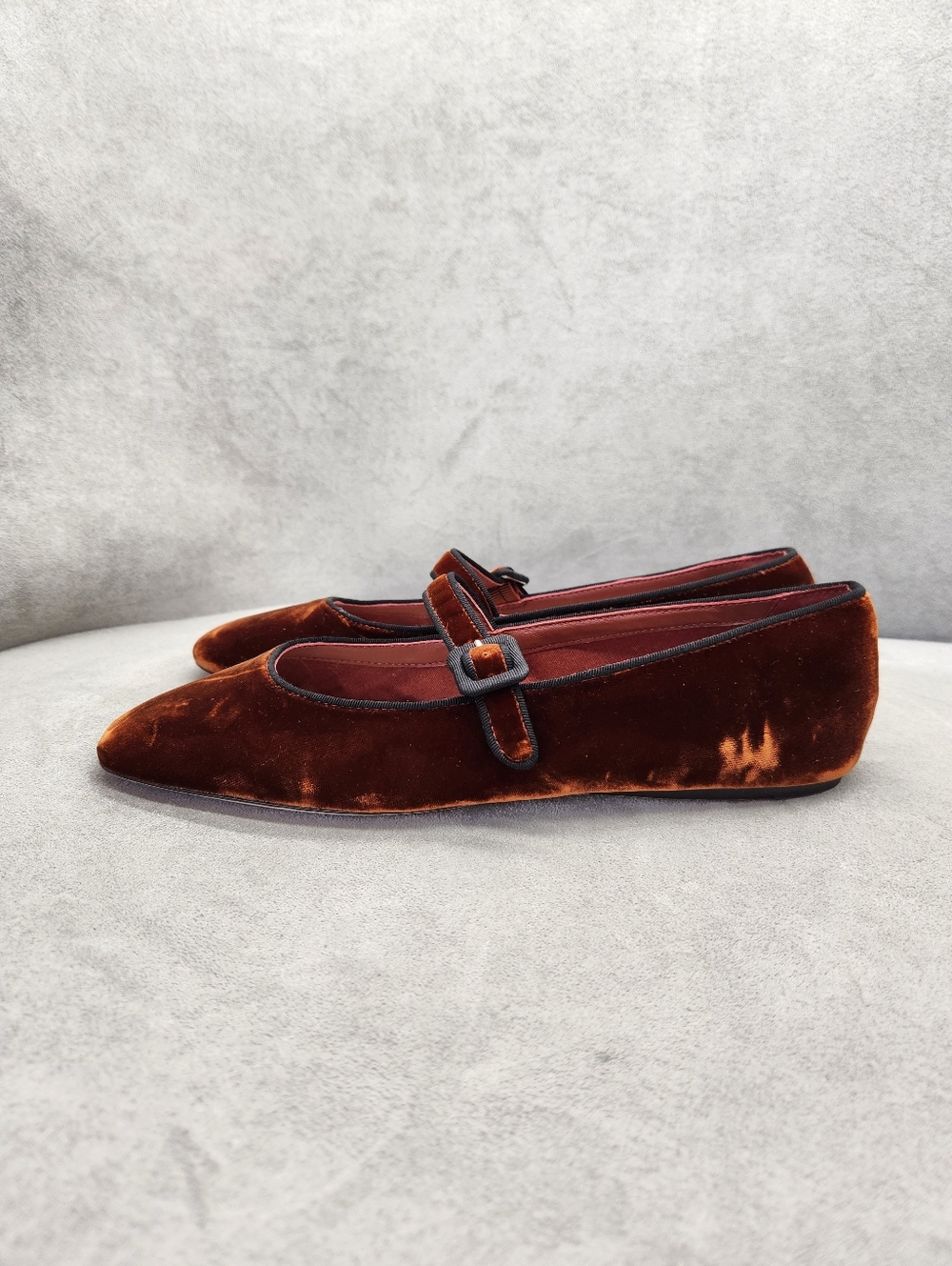Loeffler Randall Ballet Flats 9.5 Brown Cognac Velvet Ginger MaryJane Made Italy - Picture 5 of 16